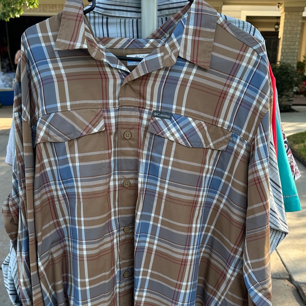 Columbia Men's Plaid Button-Down Shirt - Brown, Blue, White